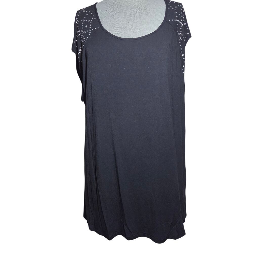 Black Embellished Short Sleeve Top Size XXL
